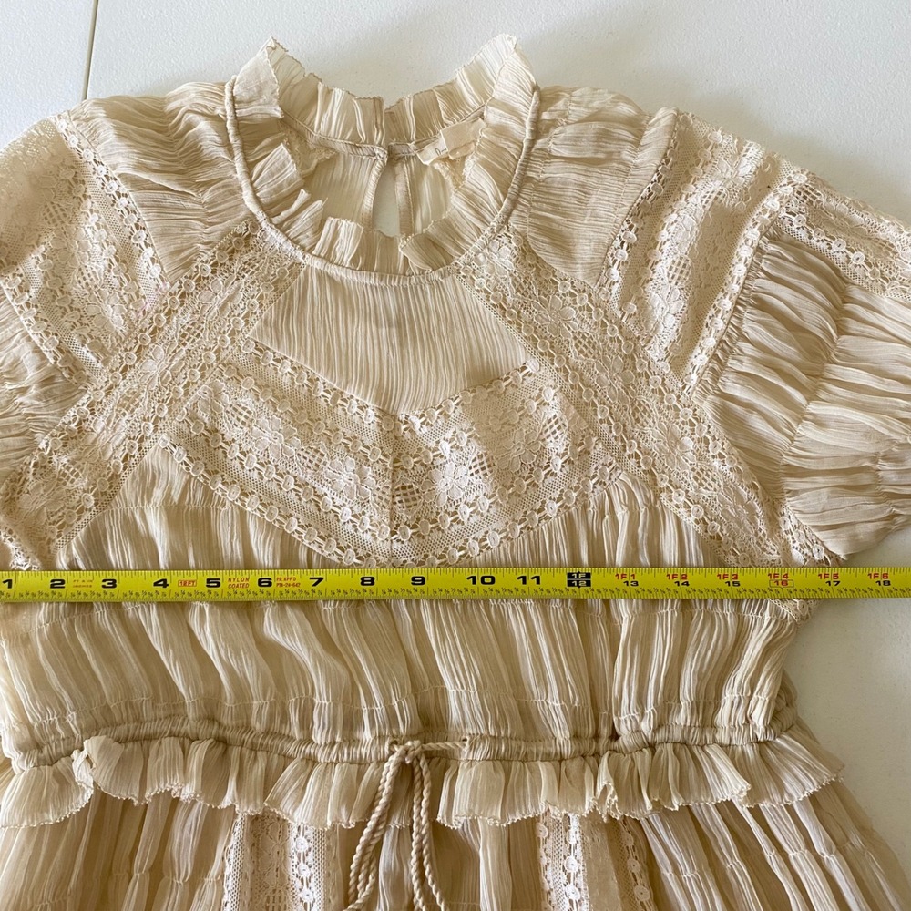 Let Me Be Women's Midi Dress Cream Crinkle Lace Bohemian Long Sleeve - Picture 7 of 8